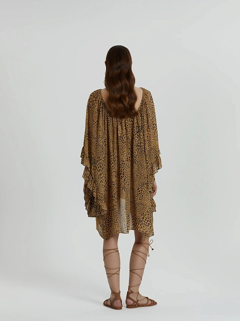 Леопардовое платье-мини из вискозы с рюшами, 6