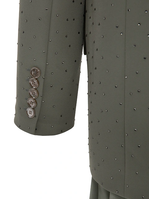 Серый комплект из шелкового платья-миди и жакета, 8