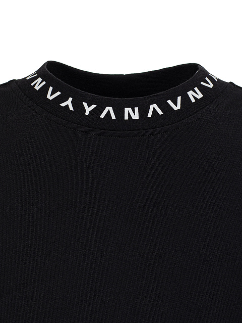 Мужская черная футболка из хлопка с принтом на вороте, 3