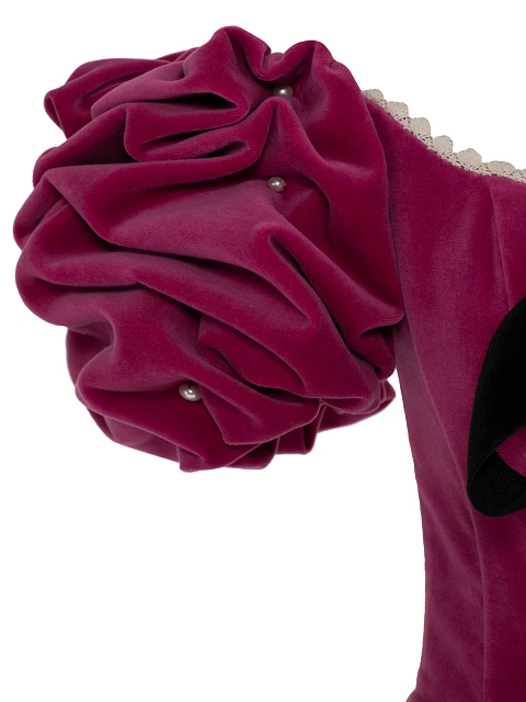 Розовое платье-мини из бархата с бантом, 3