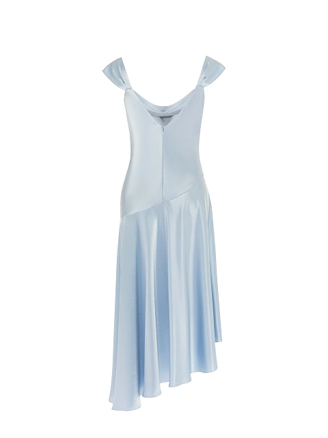 Голубое платье-миди из шелка с асимметричной юбкой, 2 Голубое платье-миди из шелка с асимметричной юбкой, 2