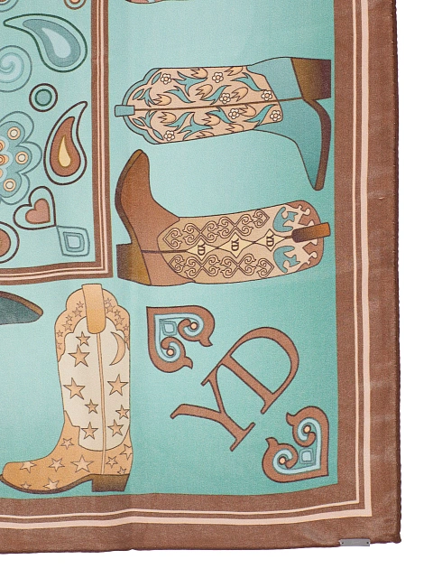 Бирюзовый шелковый платок с принтом в стиле вестерн, 3 Бирюзовый шелковый платок с принтом в стиле вестерн, 3