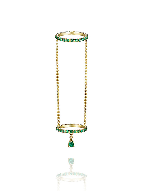 Двойное кольцо из желтого золота с изумрудами, 1