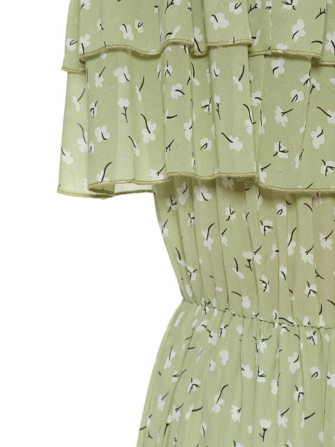 Светло-зеленое шифоновое платье-миди с открытыми плечами, 3