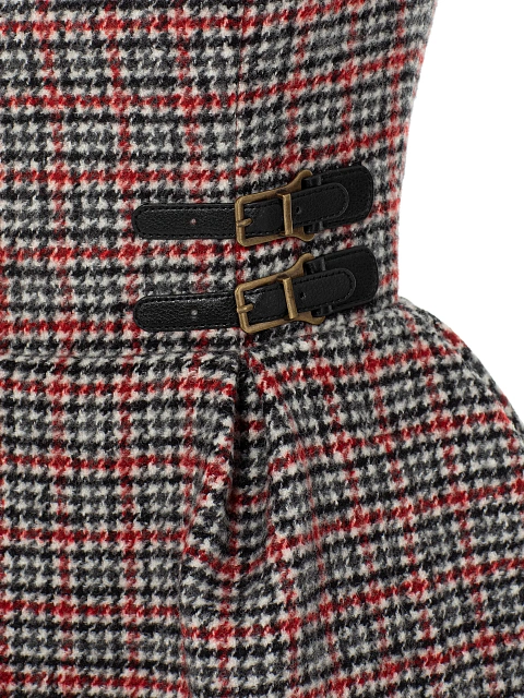 Серое платье-мини из шерсти в красную клетку, 3
