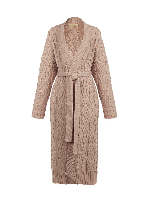 Пудрово-розовый макси кардиган с поясом, 1