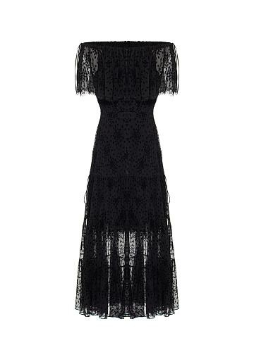 Черное платье-миди из шифона с цветочным принтом и завязками, 2