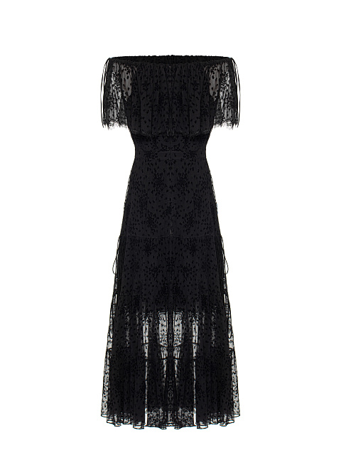 Черное платье-миди из шифона с цветочным принтом и завязками, 2 Черное платье-миди из шифона с цветочным принтом и завязками, 2