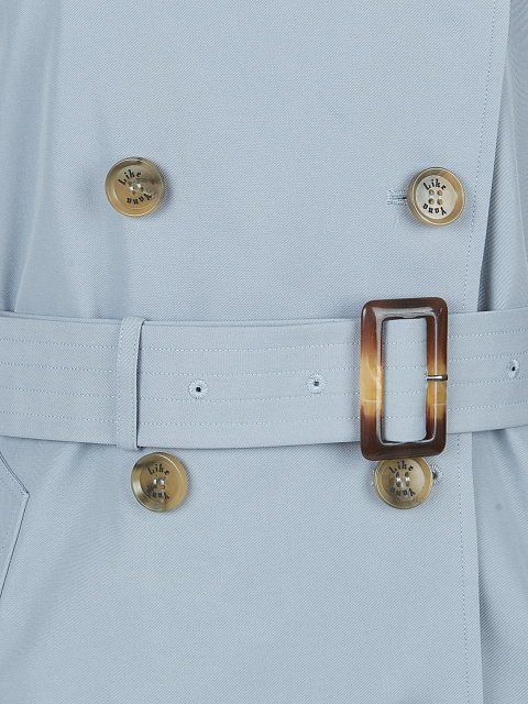 Светло-голубой двубортный тренч с поясом, 5