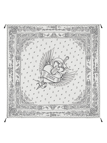 Большой белый шелковый платок с принтом, 1