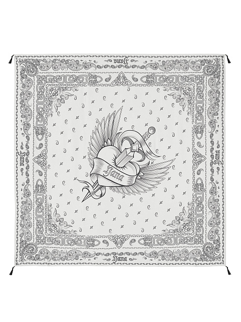 Большой белый шелковый платок с принтом, 1