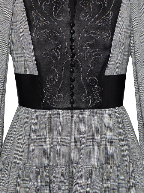 Черное платье-мини из хлопка в клетку, 3