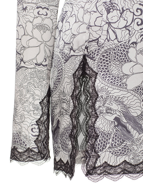 Светло-серое платье-мини с принтом и кружевом, 4