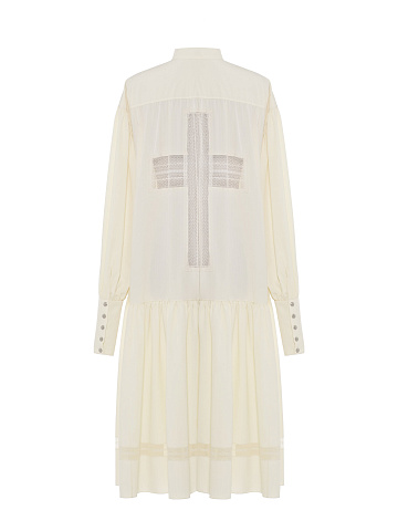 Молочное хлопковое платье-рубашка, 2