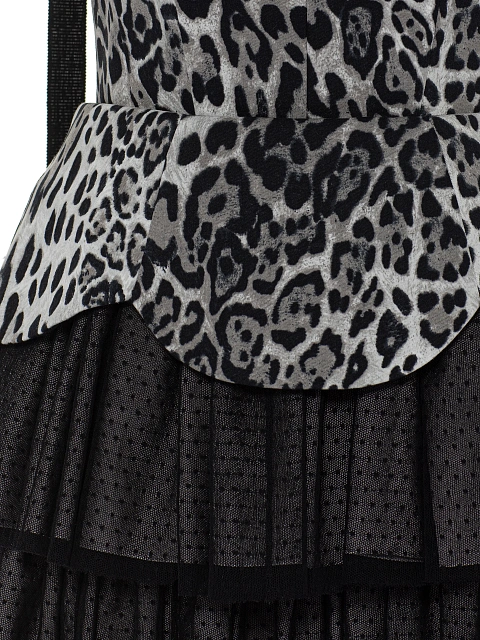 Серое платье-мини из хлопка с леопардовым принтом и сетки, 4 Серое платье-мини из хлопка с леопардовым принтом и сетки, 4