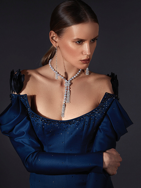 Синий комбинезон с перьями и стразами, 8 Синий комбинезон с перьями и стразами, 8