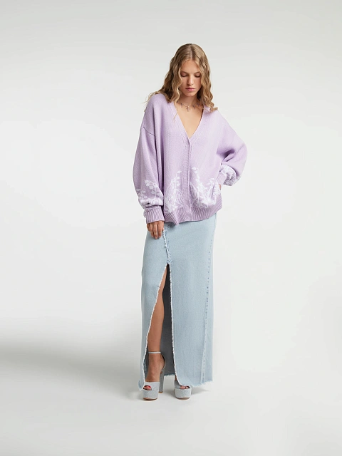 Сиреневый оверсайз кардиган с ландышами, 7