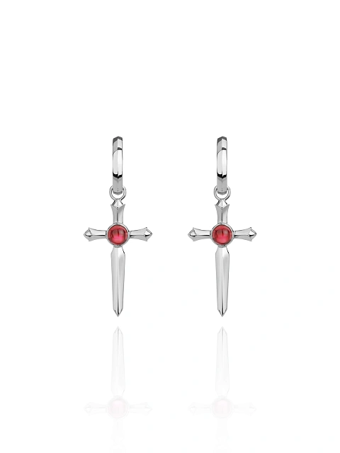 Серьги-кресты из белого золота с гранатами, 1