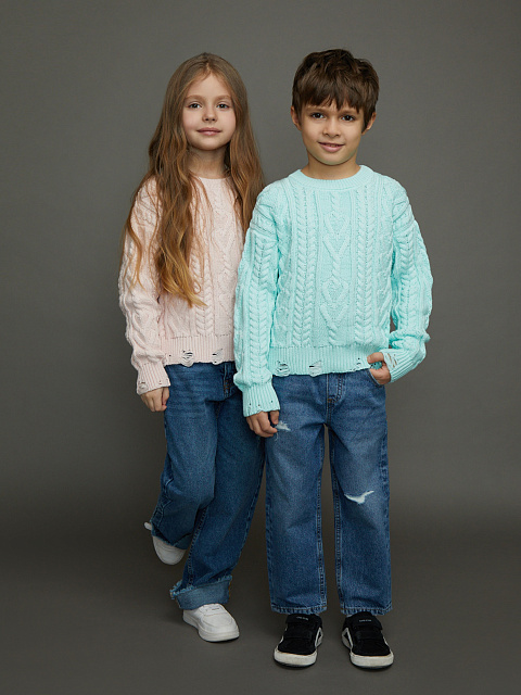 Детский розовый хлопковый свитер с косами, 4