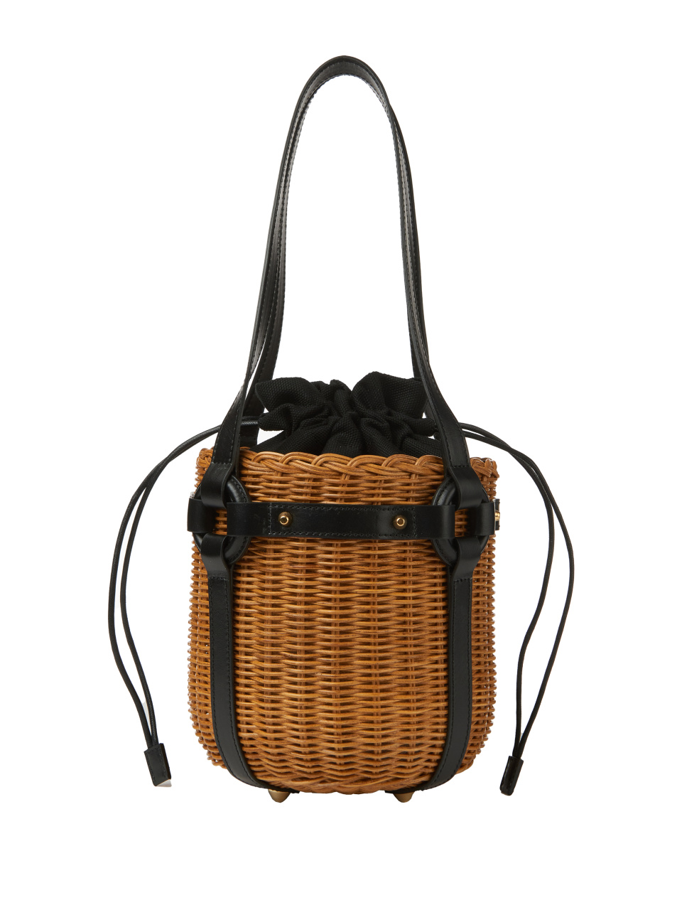 Плетеная сумка-ведро с черной кожаной отделкой, 1