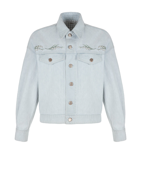 Голубая джинсовая куртка с вышивкой, 1 Голубая джинсовая куртка с вышивкой, 1