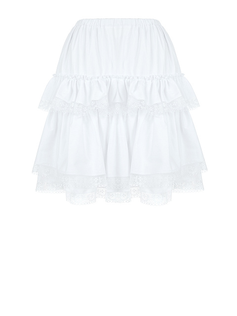 Белая хлопковая юбка с воланами и кружевом, 2