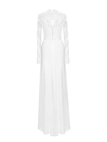 Белое платье-макси из шелка с кружевом и бисером, 2