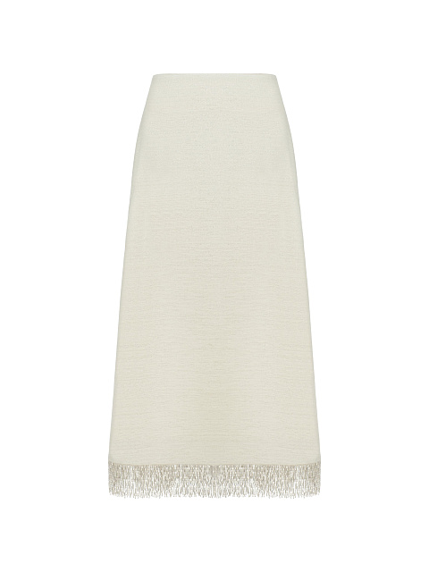 Молочный костюм из жакета и юбки-миди с бахромой из бисера, 3 Молочный костюм из жакета и юбки-миди с бахромой из бисера, 3