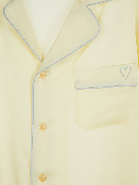 Желтая шелковая пижама с серым кантом, 5