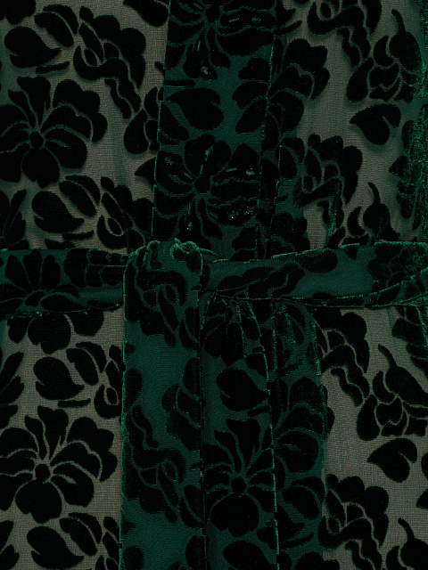 Зеленый халат из бархата с цветами и бахромой из бисера, 4