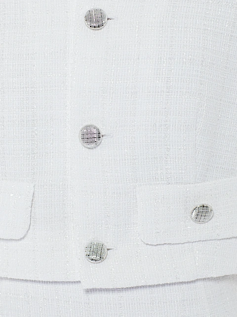 Белый твидовый костюм из жакета и юбки-миди, 4