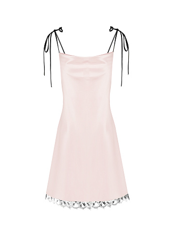 Светло-розовое платье-комбинация с кружевом, 1