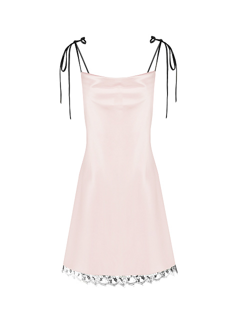 Светло-розовое платье-комбинация с кружевом, 1