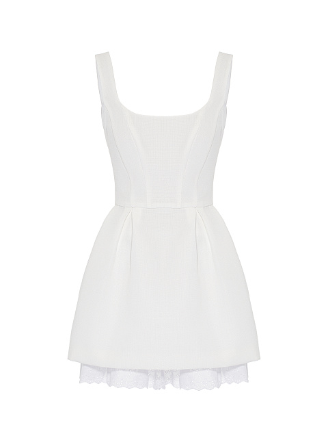Белое платье-мини с кружевным подъюбником, 1