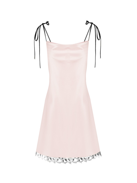 Светло-розовое платье-комбинация с кружевом, 1