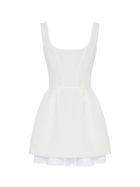 Белое платье-мини с кружевным подъюбником, 1