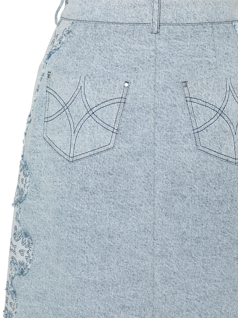 Голубая юбка-миди из денима с вышивкой и бахромой, 4