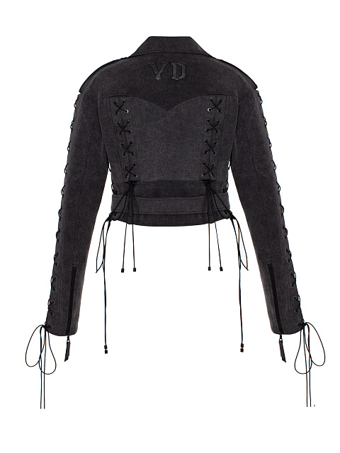 Серая косуха из денима с декоративной шнуровкой, 2