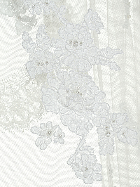 Белая фата с жемчужными бусинами и кружевом, 3 Белая фата с жемчужными бусинами и кружевом, 3