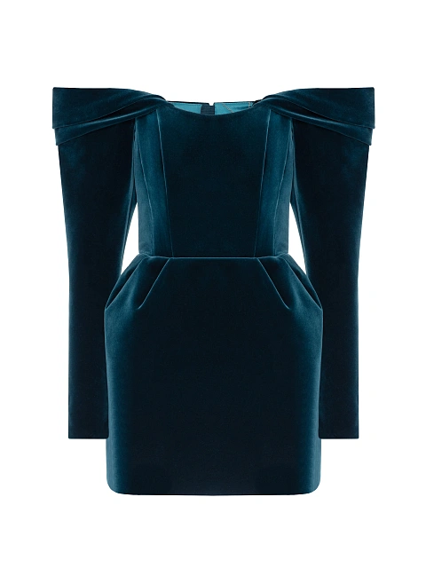 Бирюзовое платье-мини из бархата, 1