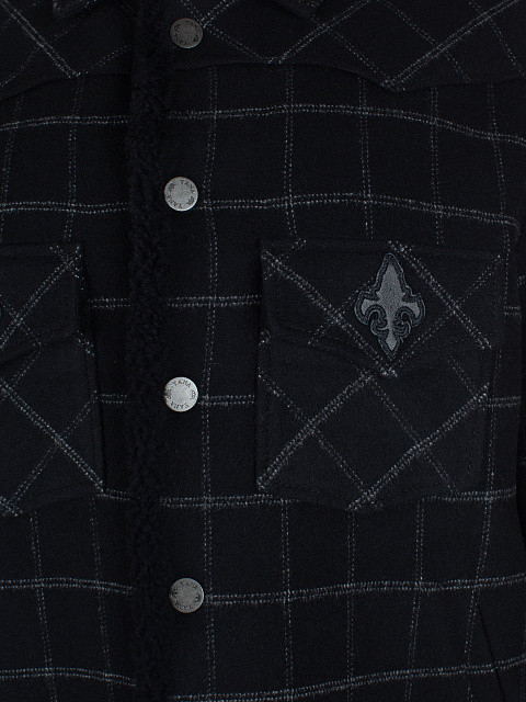 Черная рубашка в клетку с подкладкой из овчины, 4 Черная рубашка в клетку с подкладкой из овчины, 4