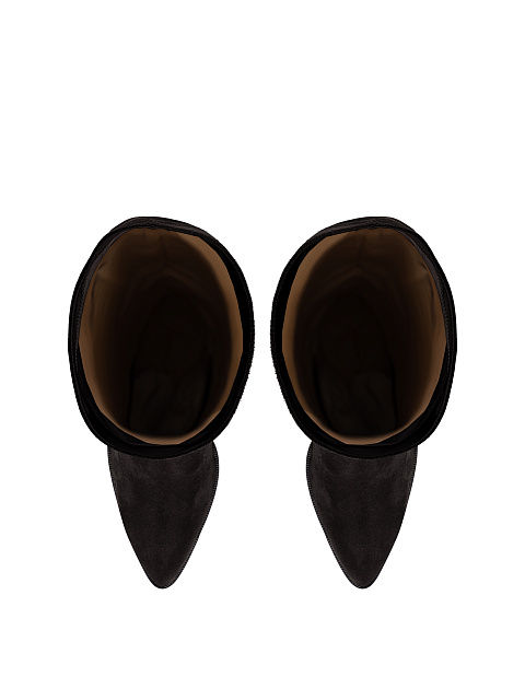 Черные высокие сапоги из замши на каблуке, 4