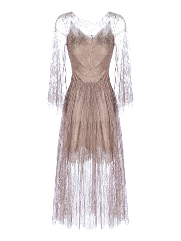 Бежевое двухслойное кружевное платье, 2