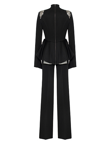 Черный костюм-двойка из шерсти с кристаллами, 2