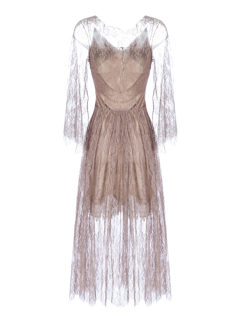 Бежевое двухслойное кружевное платье, 2