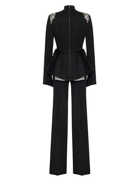 Черный костюм-двойка из шерсти с кристаллами, 2