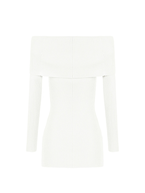 Белое трикотажное платье-мини с открытыми плечами, 2