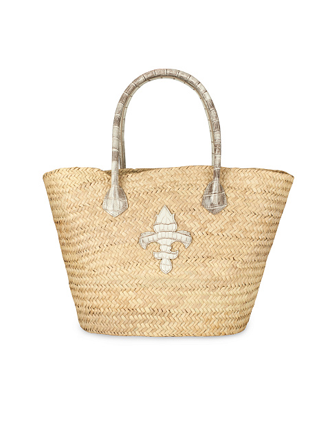 Плетеная соломенная сумка с отделкой из кожи крокодила, 3