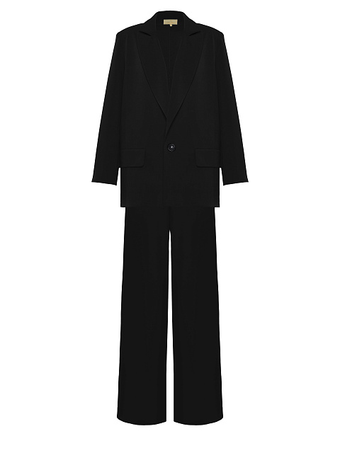 Черный брючный костюм со съемным боа на рукавах, 4