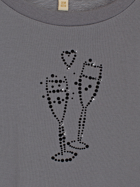 Серая хлопковая футболка с черными стразами, 3 Серая хлопковая футболка с черными стразами, 3
